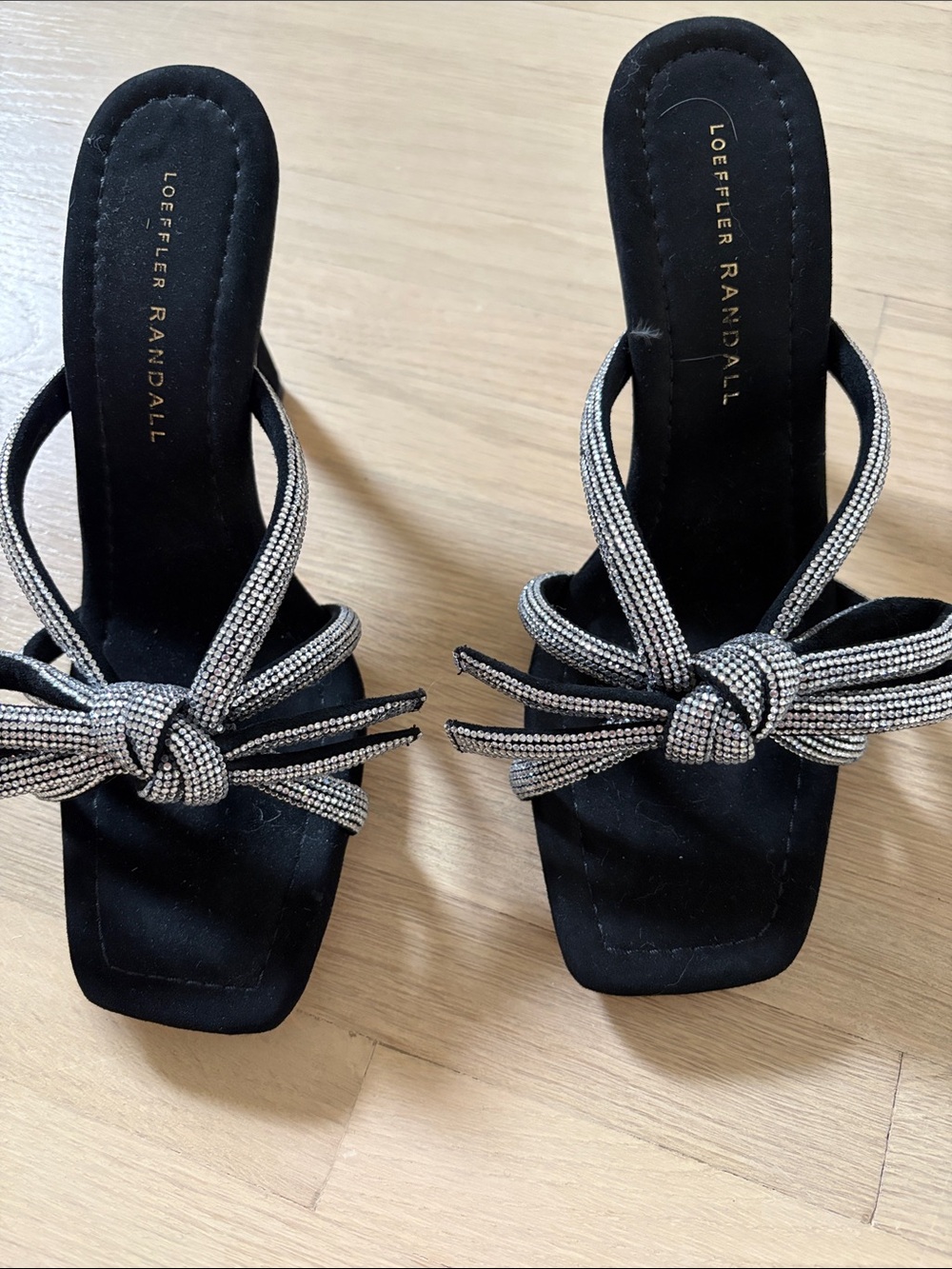 Loeffler Randall Black Rhinestone Bow Slide Mules